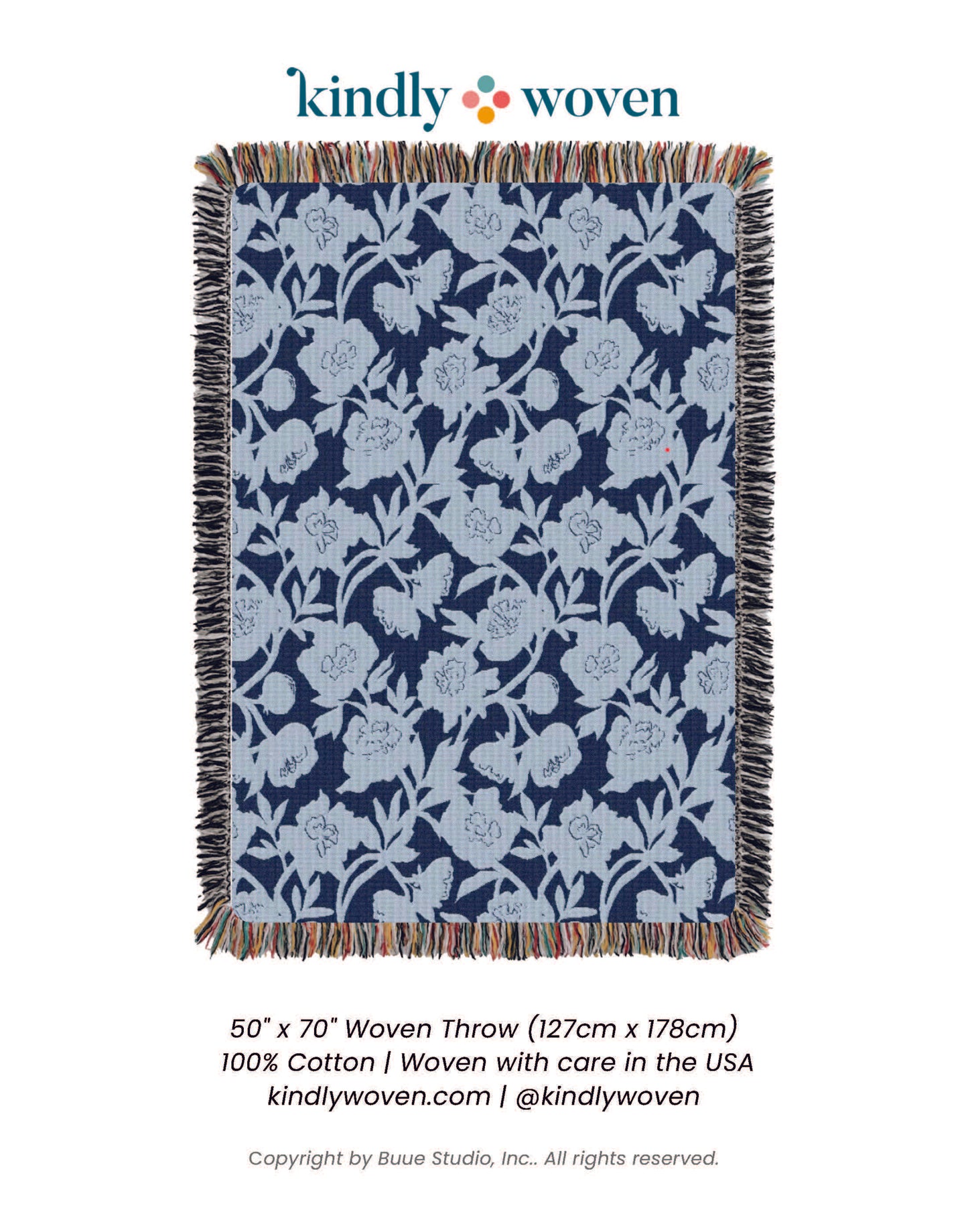Addy – Delft Colorway - Reversible Woven Blanket with Fringe