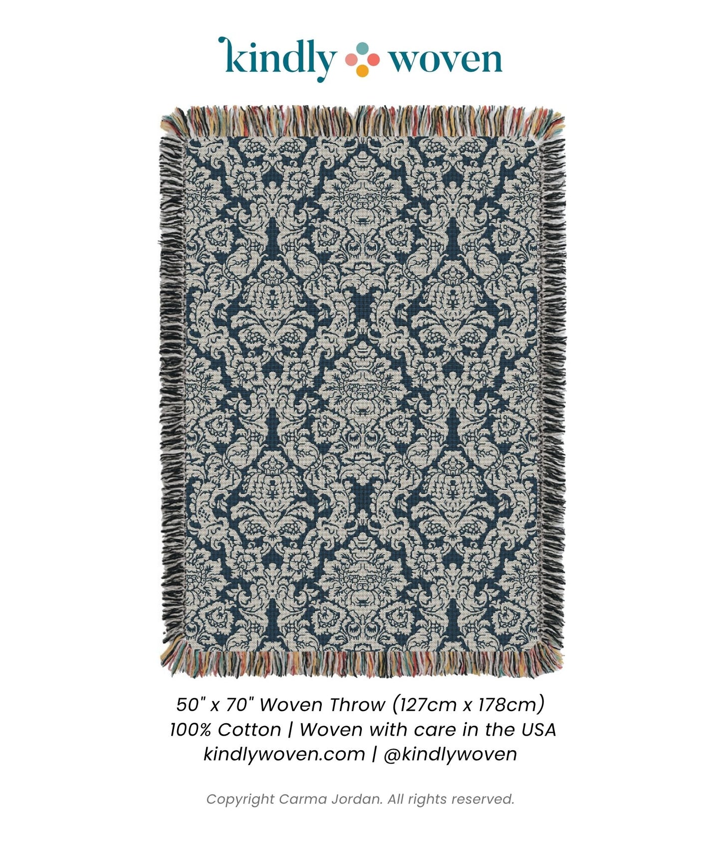 Verona — Cerulean Colorway - Woven Blanket with Fringe, USA Made