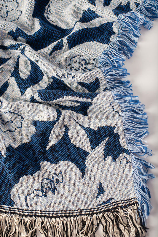 Addy – Delft Colorway - Reversible Woven Blanket with Fringe