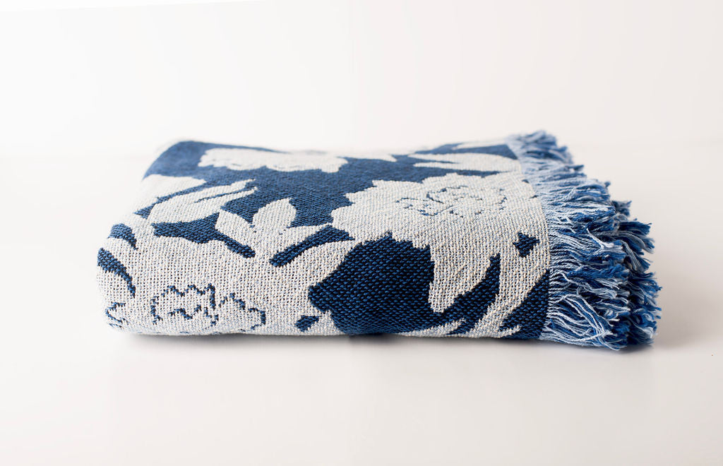 Addy – Delft Colorway - Reversible Woven Blanket with Fringe