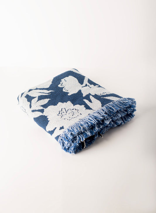 Addy – Delft Colorway - Reversible Woven Blanket with Fringe