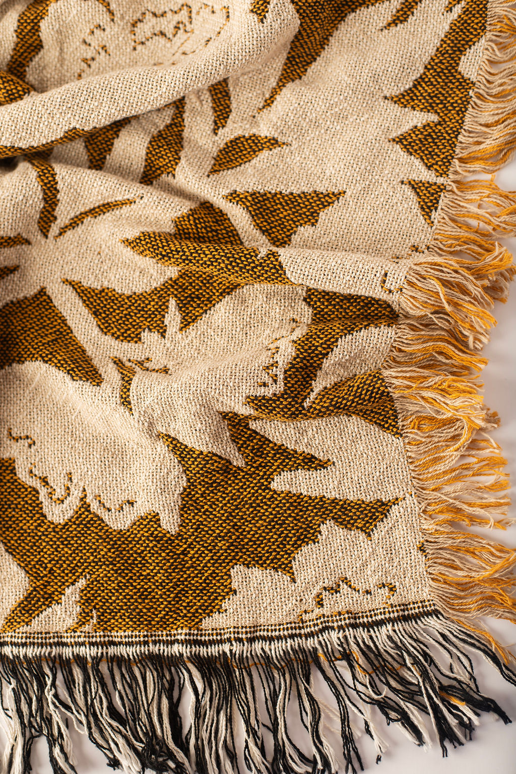 Addy – Ochre Colorway - Reversible Woven Blanket with Fringe