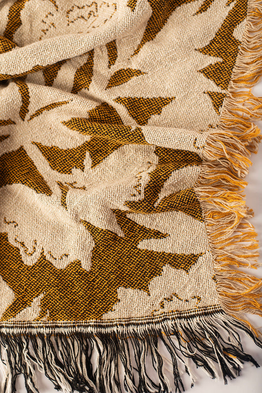 Addy – Ochre Colorway - Reversible Woven Blanket with Fringe