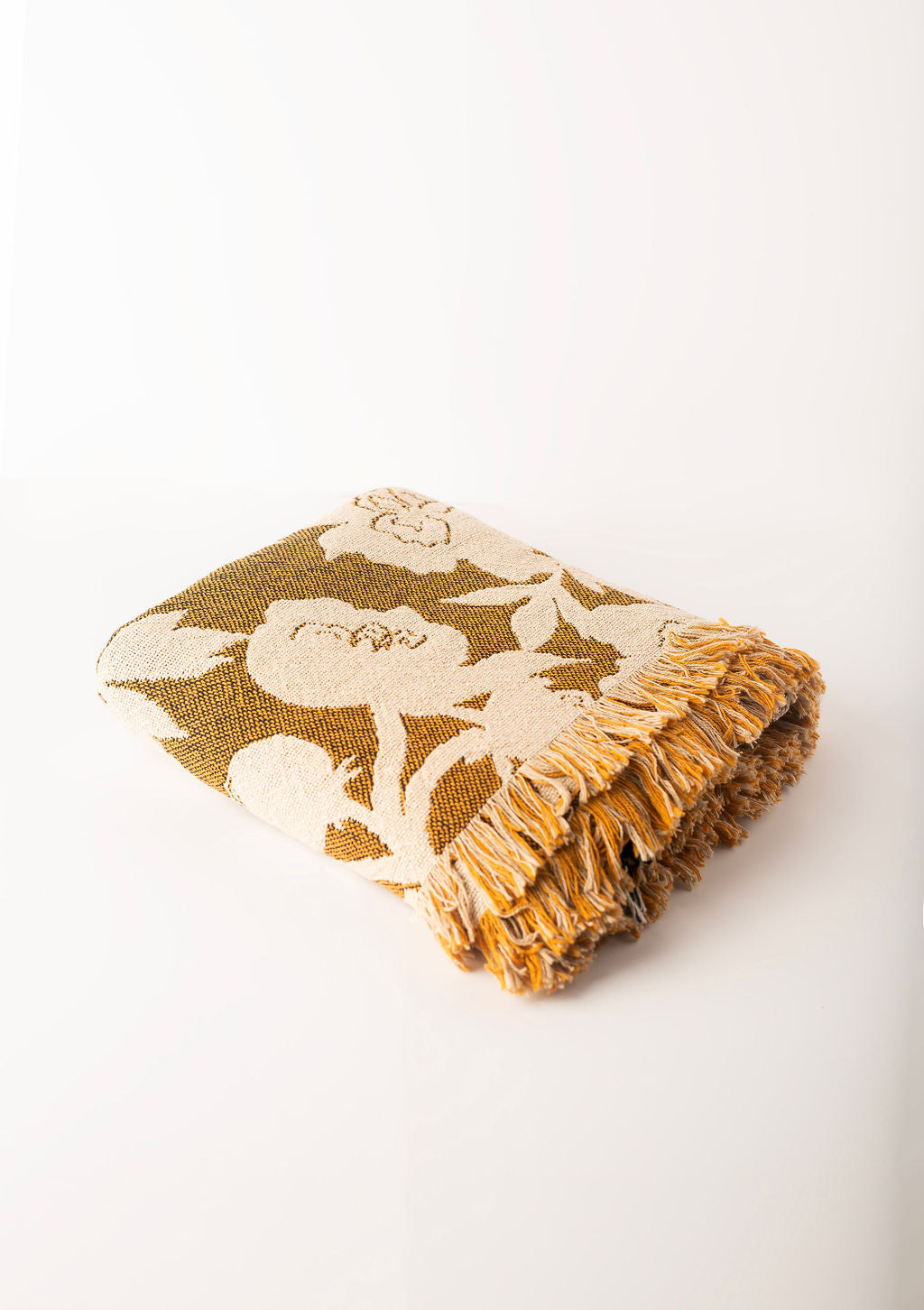 Addy – Ochre Colorway - Reversible Woven Blanket with Fringe