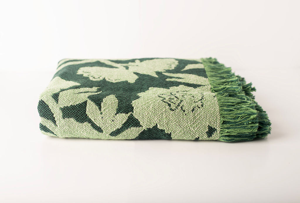 Addy – Spruce Colorway - Reversible Woven Blanket with Fringe