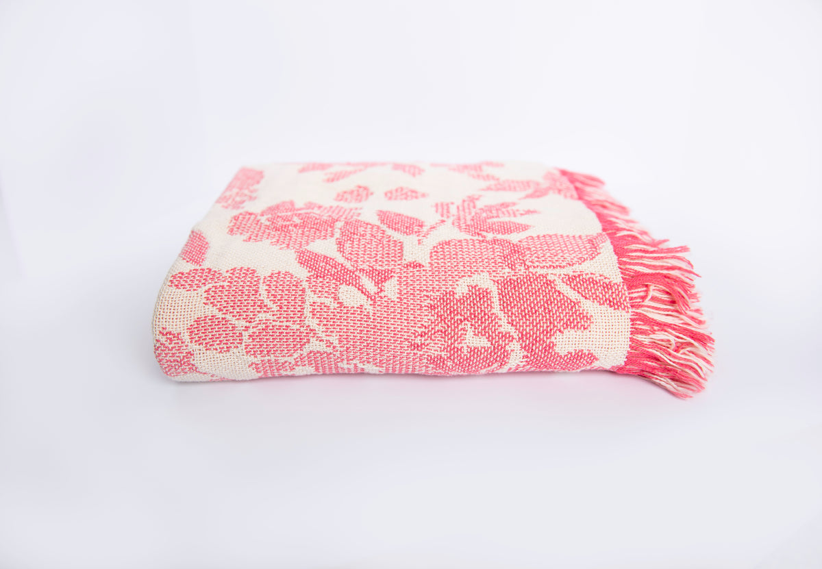 Peony Floral Jacquard Woven Throw Blanket, Reversible Cotton Throw, Made in USA | Indy Bloom Peony Petal