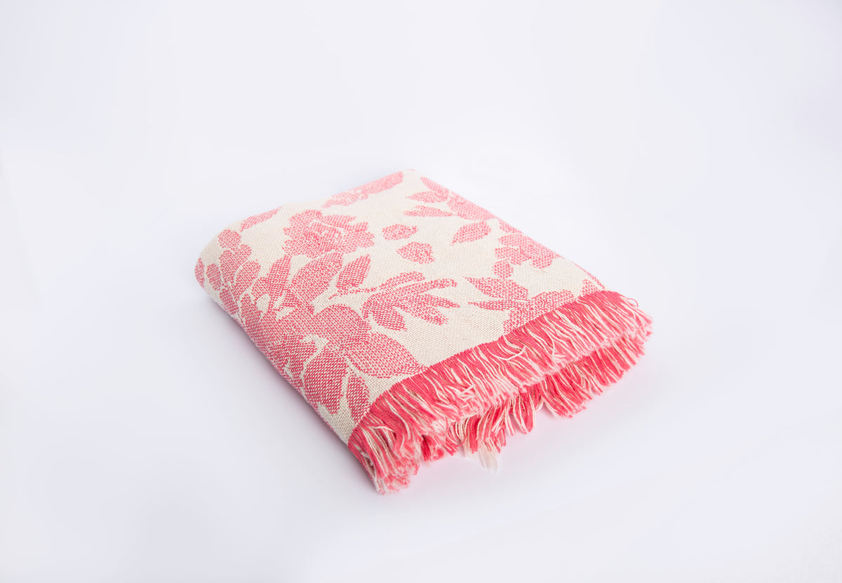 Peony Floral Jacquard Woven Throw Blanket, Reversible Cotton Throw, Made in USA | Indy Bloom Peony Petal