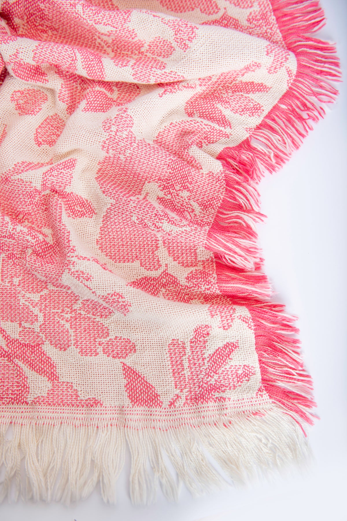 Peony Floral Jacquard Woven Throw Blanket, Reversible Cotton Throw, Made in USA | Indy Bloom Peony Petal
