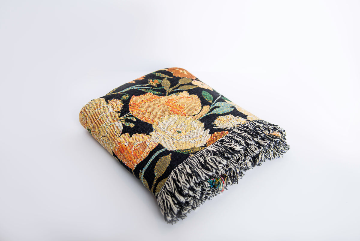 Poppy Floral Jacquard Woven Throw Blanket, Reversible Cotton Throw, Made in USA | Indy Bloom Poppy Grove