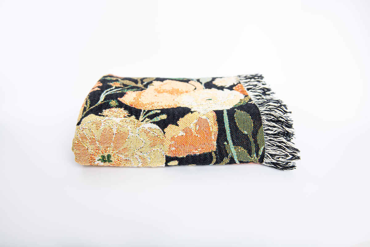 Poppy Floral Jacquard Woven Throw Blanket, Reversible Cotton Throw, Made in USA | Indy Bloom Poppy Grove