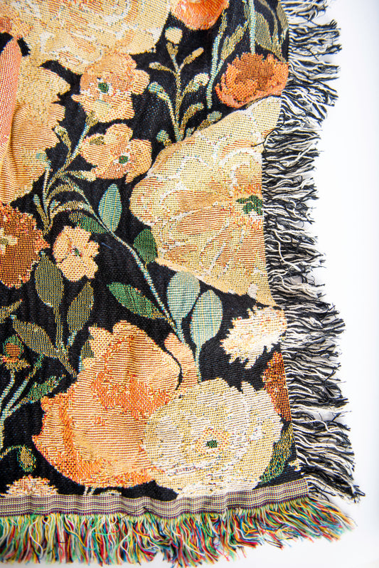 Poppy Floral Jacquard Woven Throw Blanket, Reversible Cotton Throw, Made in USA | Indy Bloom Poppy Grove