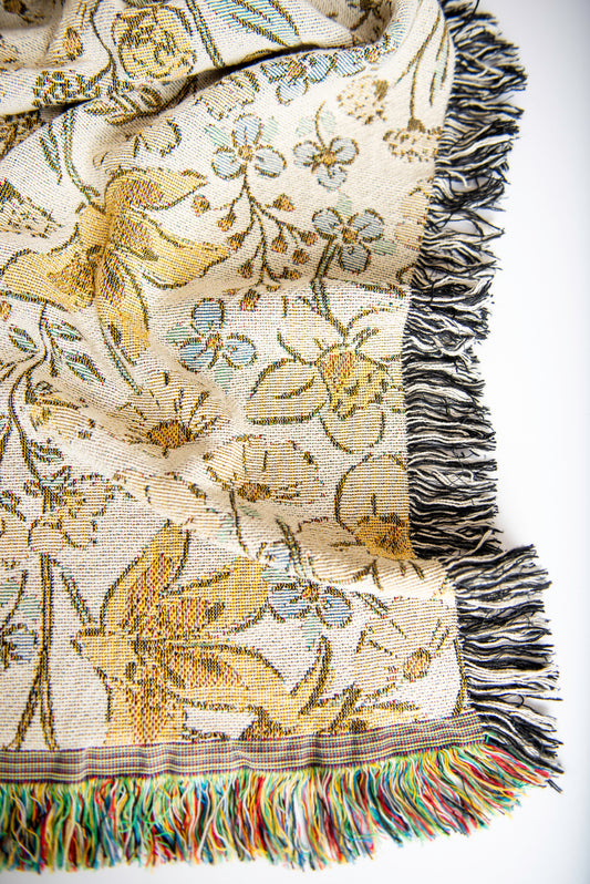 Lilly Floral Jacquard Woven Throw Blanket, Reversible Cotton Throw, Made in USA | Indy Bloom Lilly Rosewater