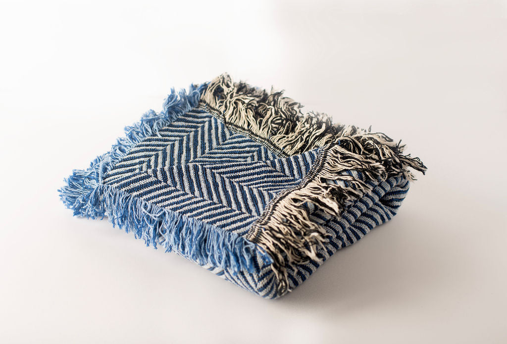 Henry — Chambray - Reversible Woven Blanket with Fringe
