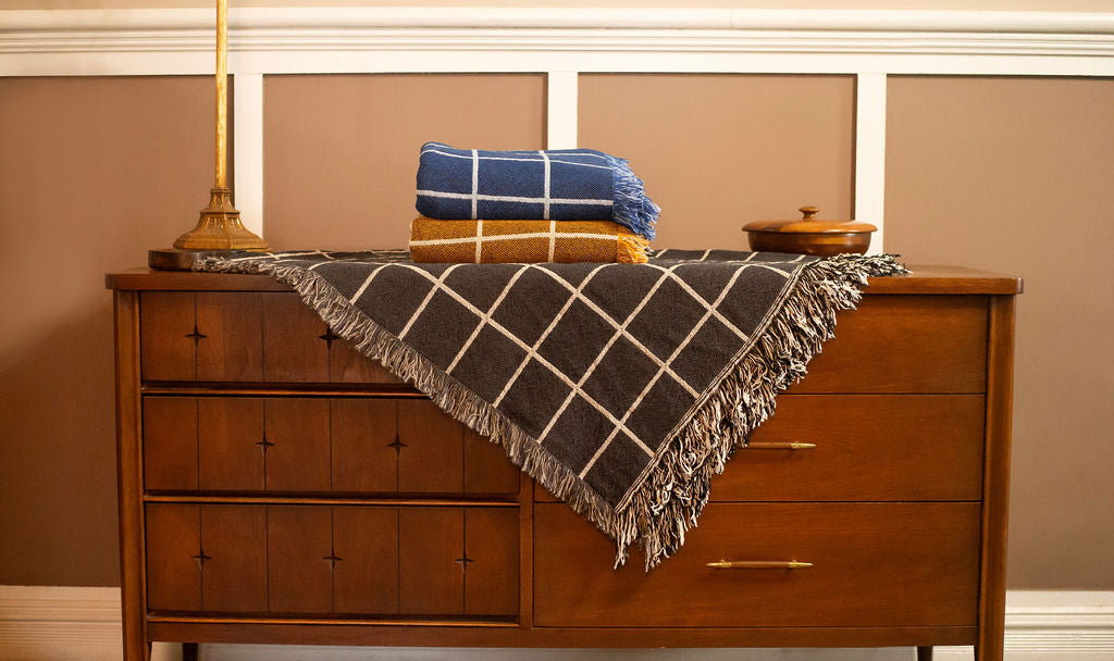 Greer — Nocturne Colorway - Reversible Woven Blanket with Fringe