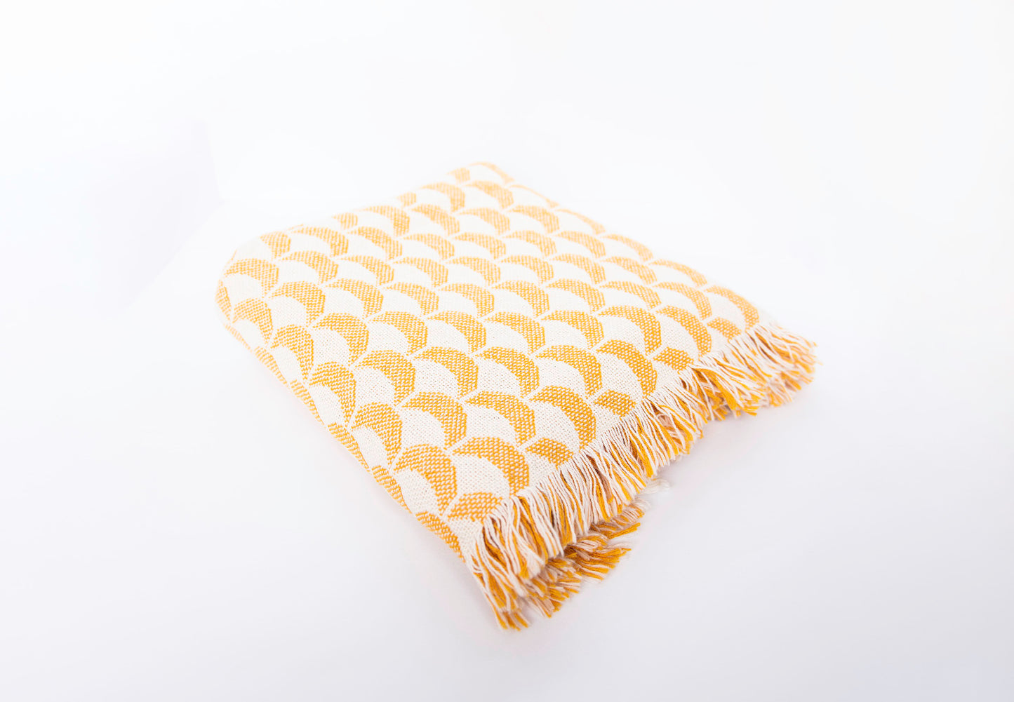 Scalloped Jacquard Throw Blanket with Fringe, 100% Cotton, Made in USA