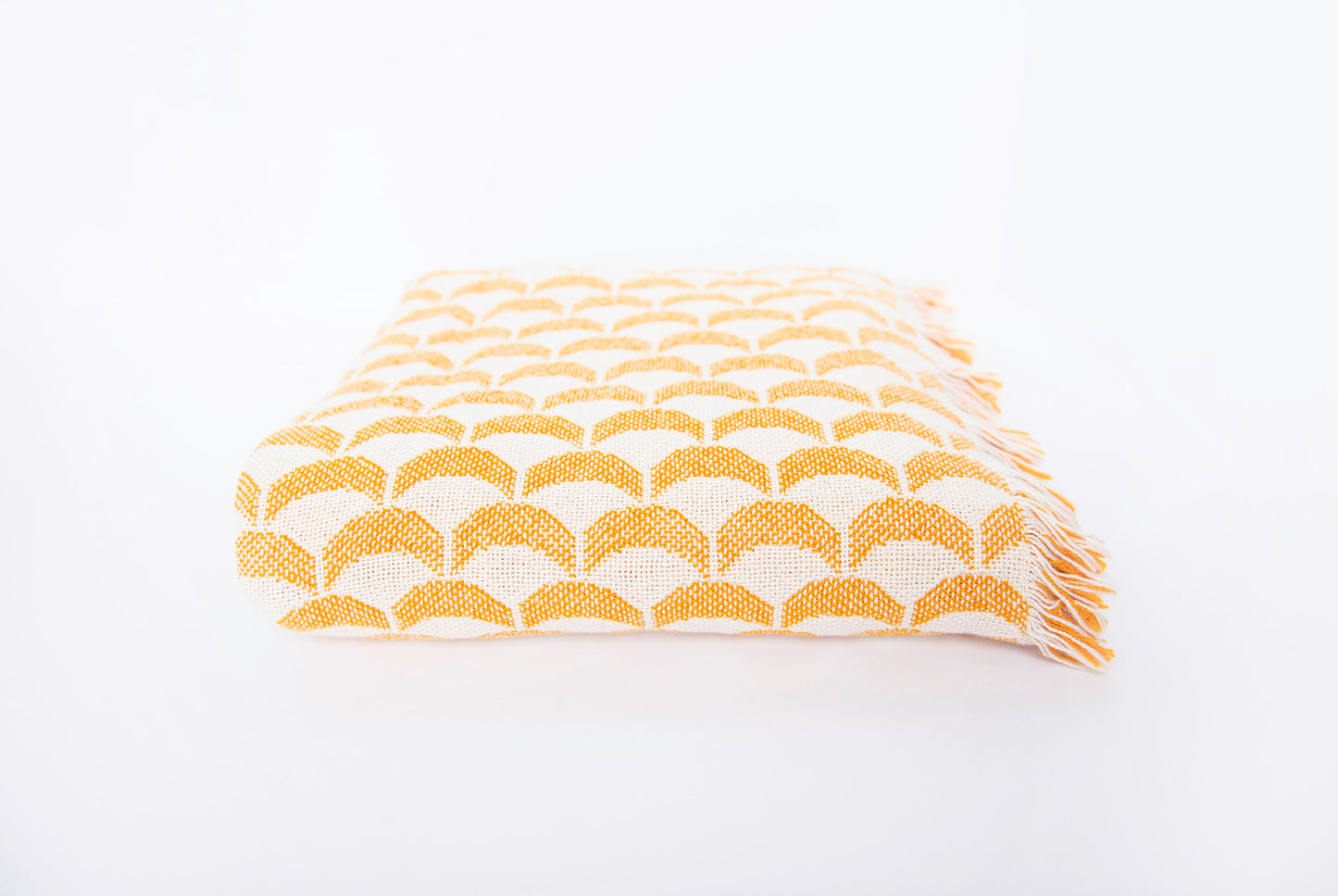Scalloped Jacquard Throw Blanket with Fringe, 100% Cotton, Made in USA
