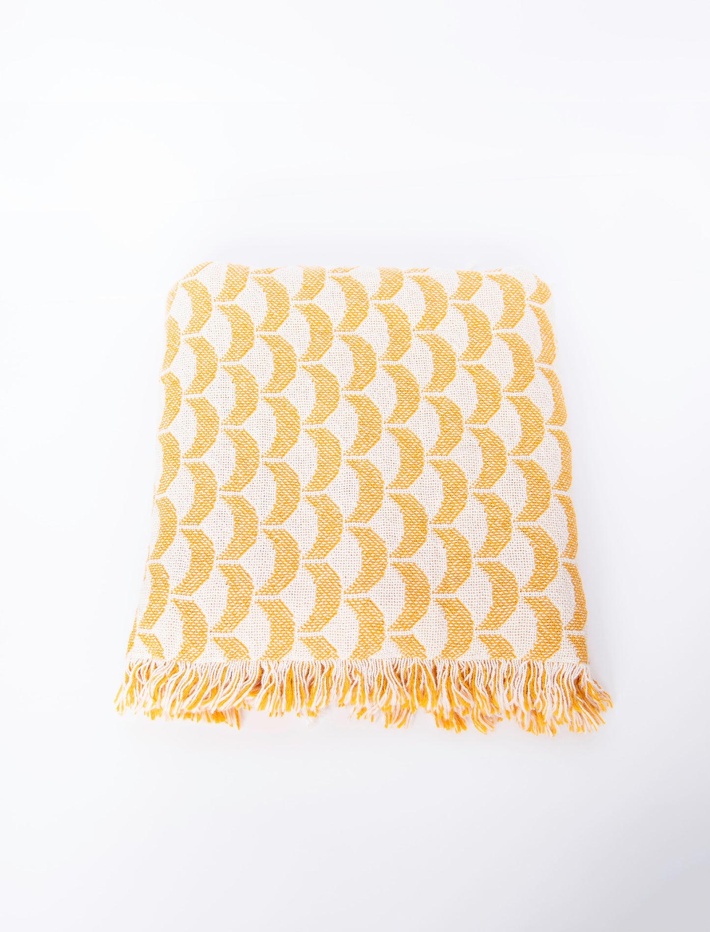 Scalloped Jacquard Throw Blanket with Fringe, 100% Cotton, Made in USA