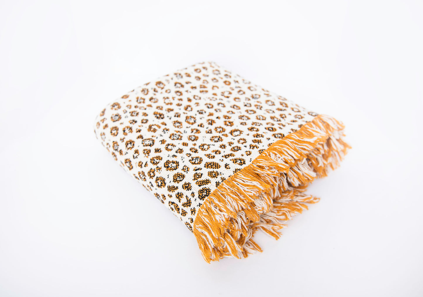 Animal Print Jacquard Throw Blanket with Fringe, 100% Cotton, Made in USA