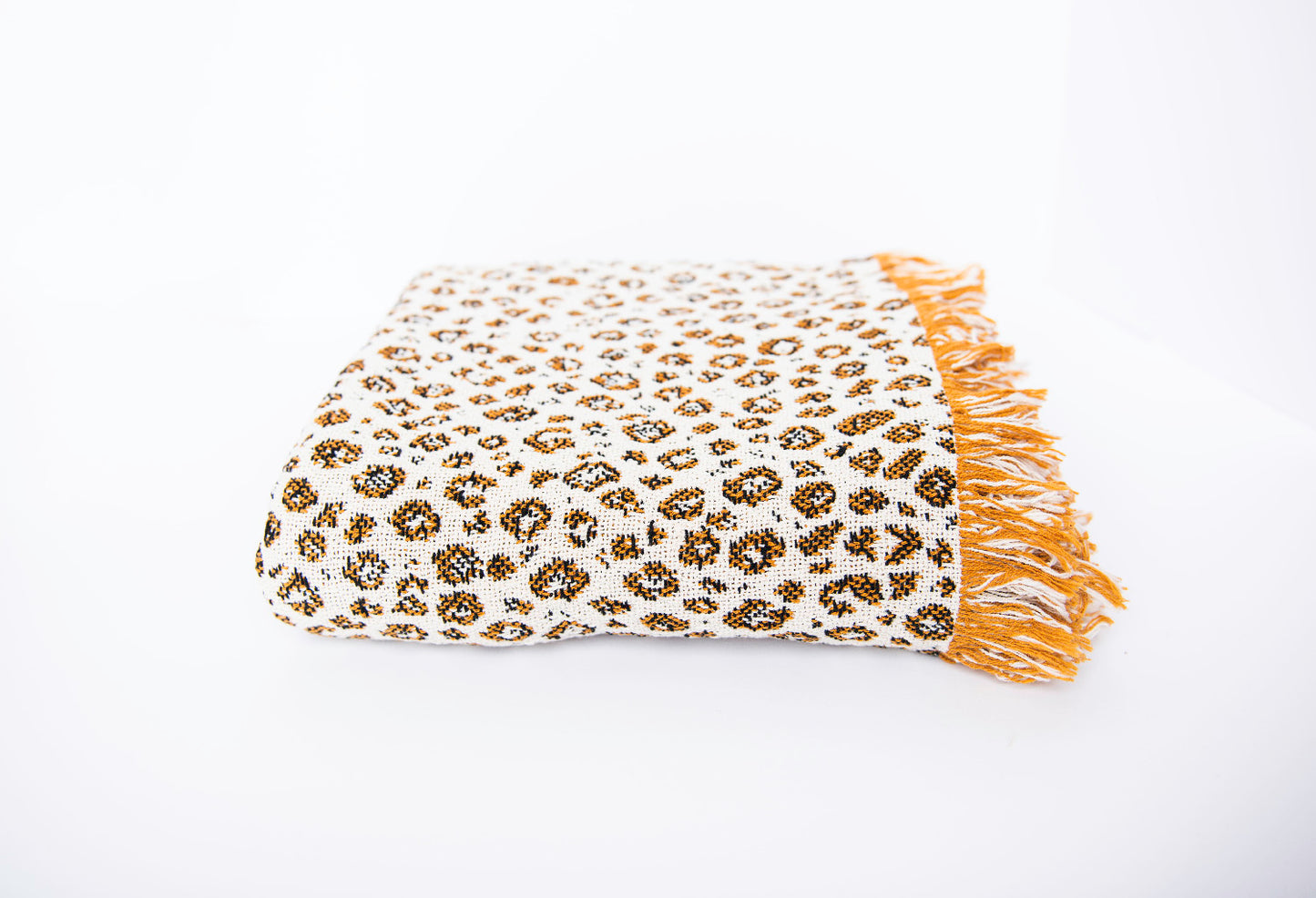 Animal Print Jacquard Throw Blanket with Fringe, 100% Cotton, Made in USA
