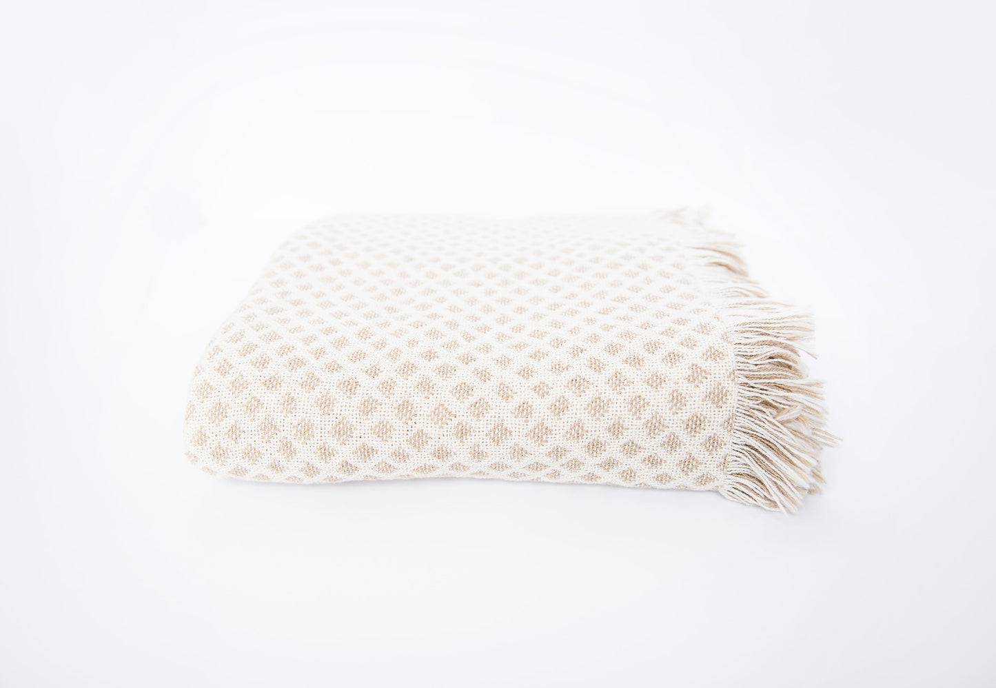 Neutral Textured Woven Jacquard Throw Blanket with Fringe, 100% Cotton, Made in USA