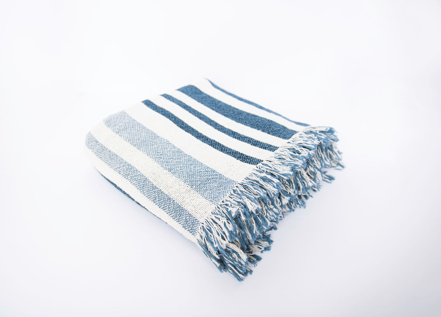 Coastal Stripe Jacquard Throw Blanket with Fringe, 100% Cotton, Made in USA