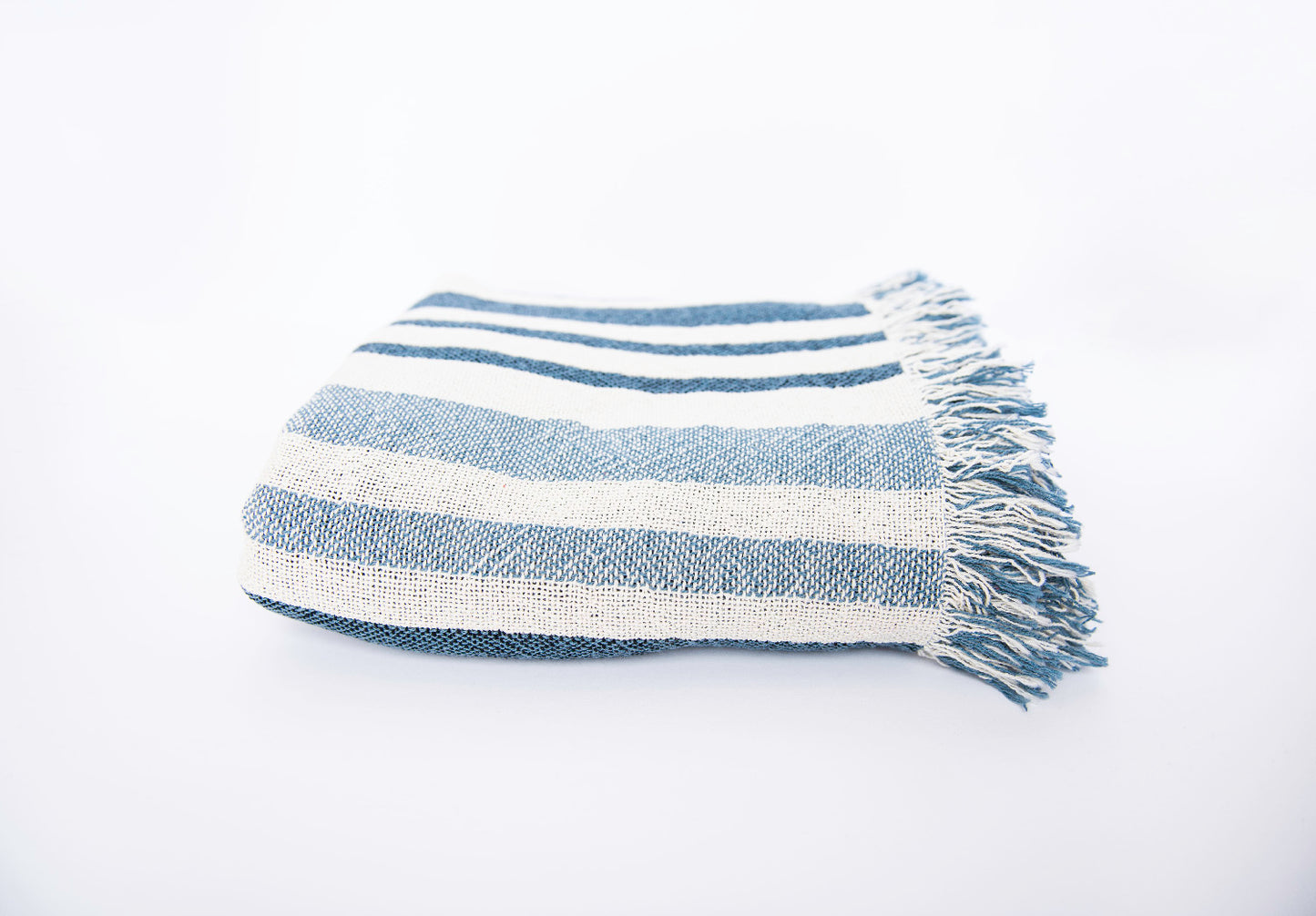 Coastal Stripe Jacquard Throw Blanket with Fringe, 100% Cotton, Made in USA