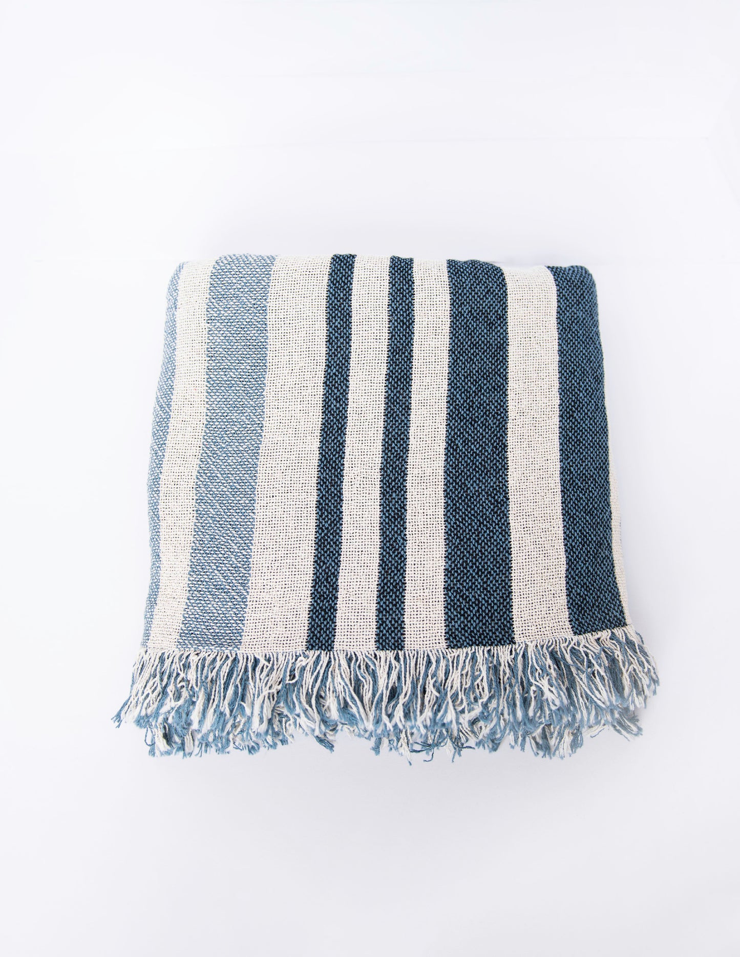 Coastal Stripe Jacquard Throw Blanket with Fringe, 100% Cotton, Made in USA