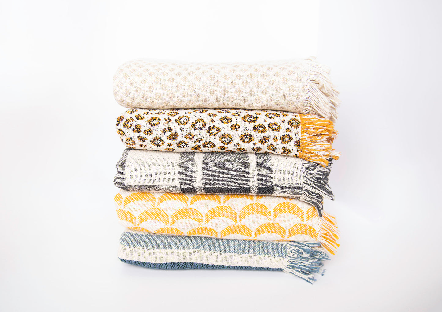 Scalloped Jacquard Throw Blanket with Fringe, 100% Cotton, Made in USA