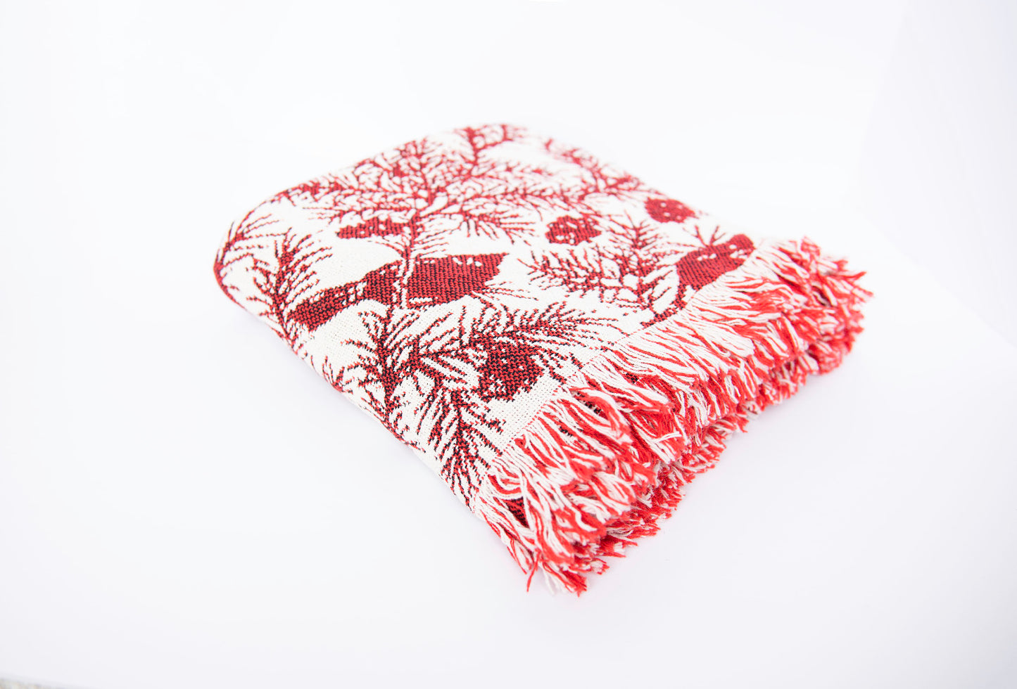 Christmas Woven Jacquard Throw Blanket with Fringe, 100% Cotton, Made in USA