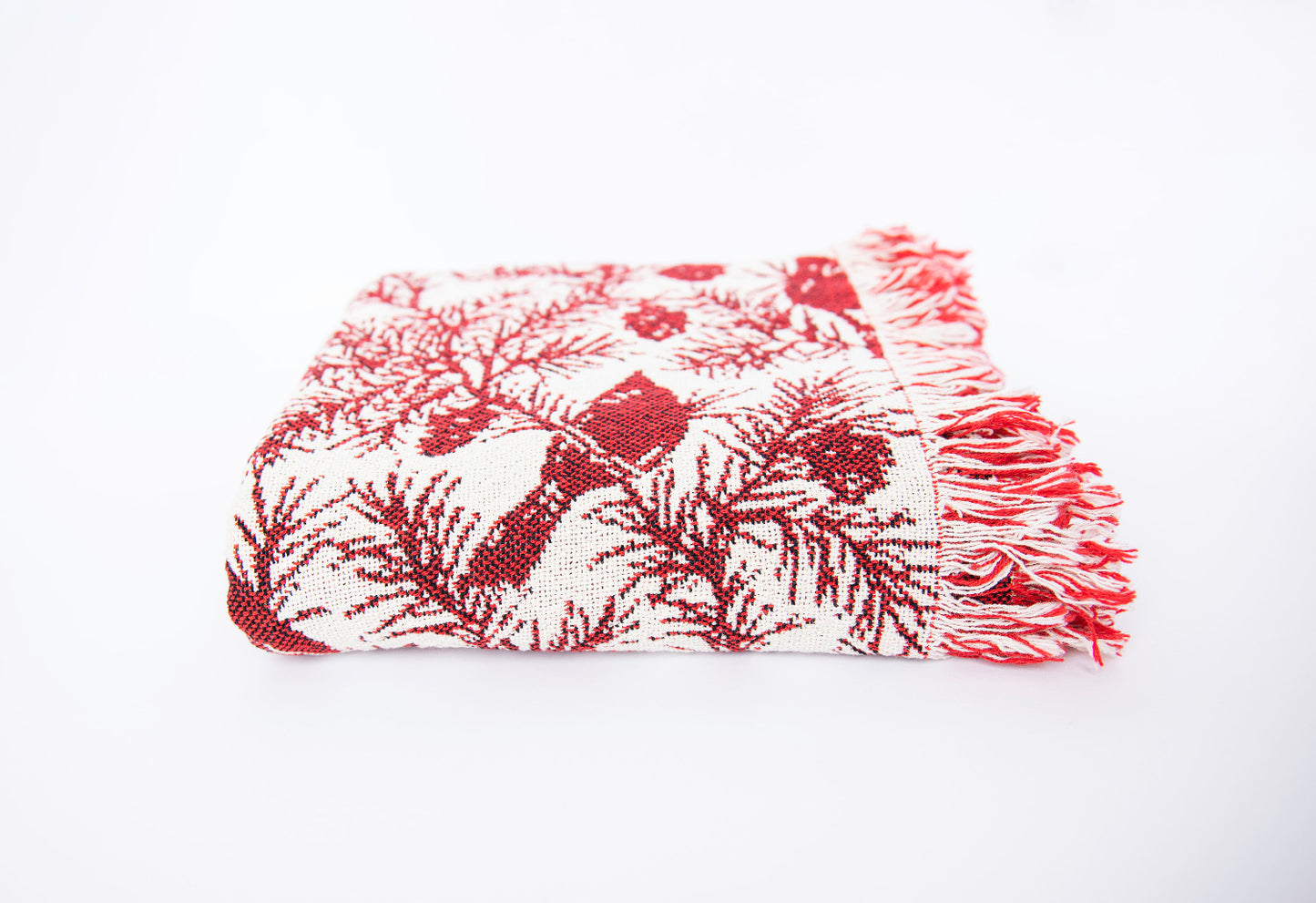 Christmas Woven Jacquard Throw Blanket with Fringe, 100% Cotton, Made in USA