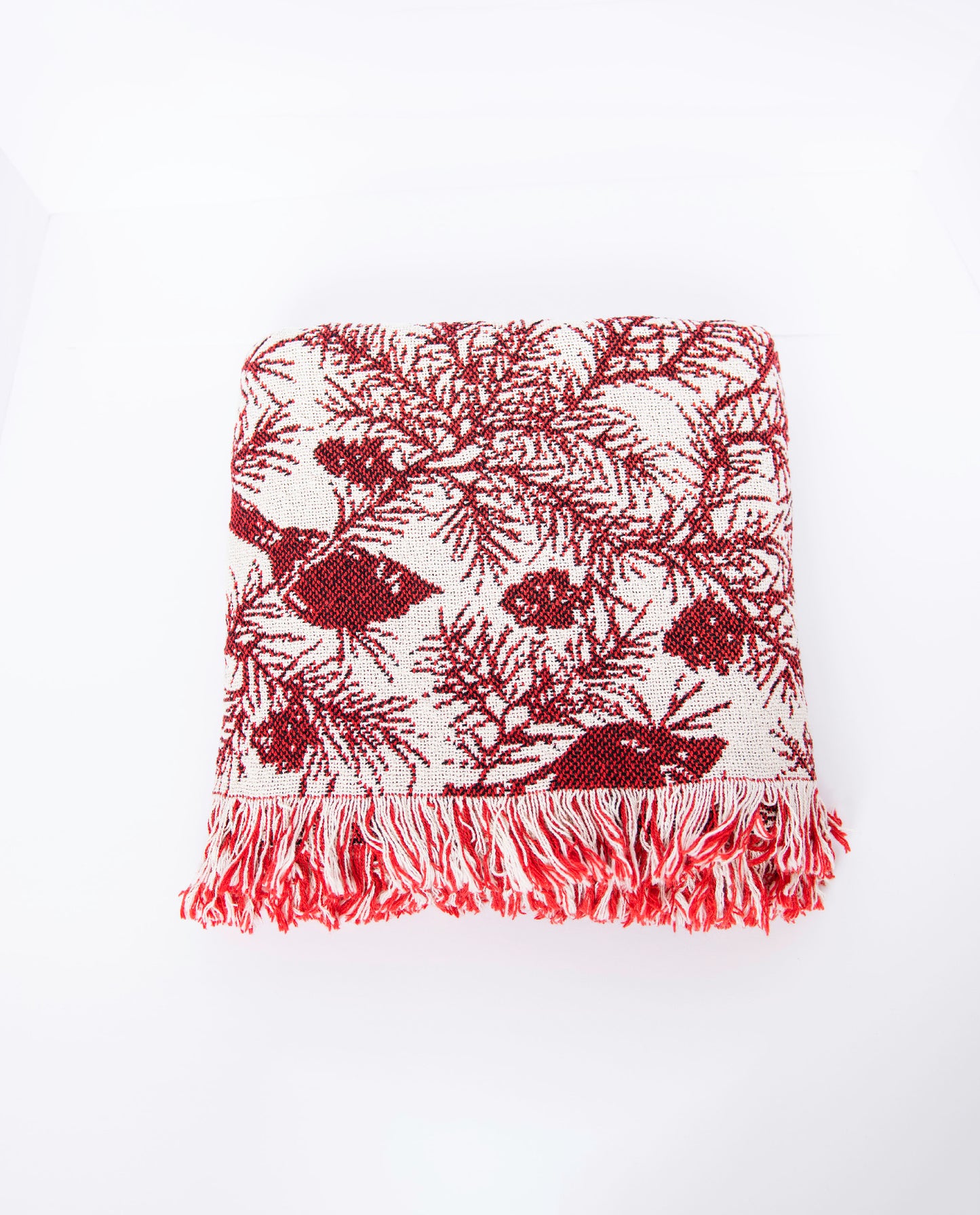 Christmas Woven Jacquard Throw Blanket with Fringe, 100% Cotton, Made in USA