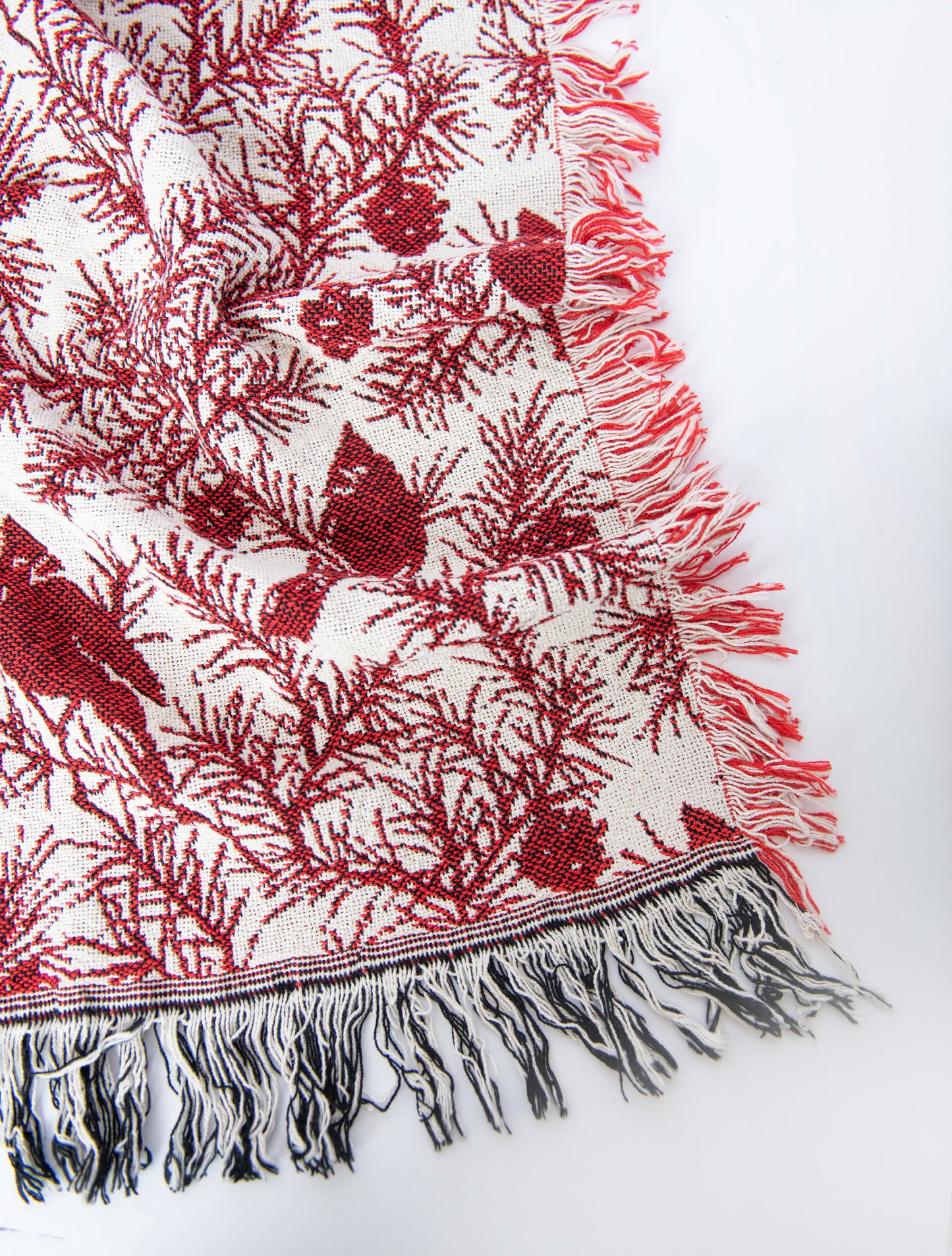 Christmas Woven Jacquard Throw Blanket with Fringe, 100% Cotton, Made in USA