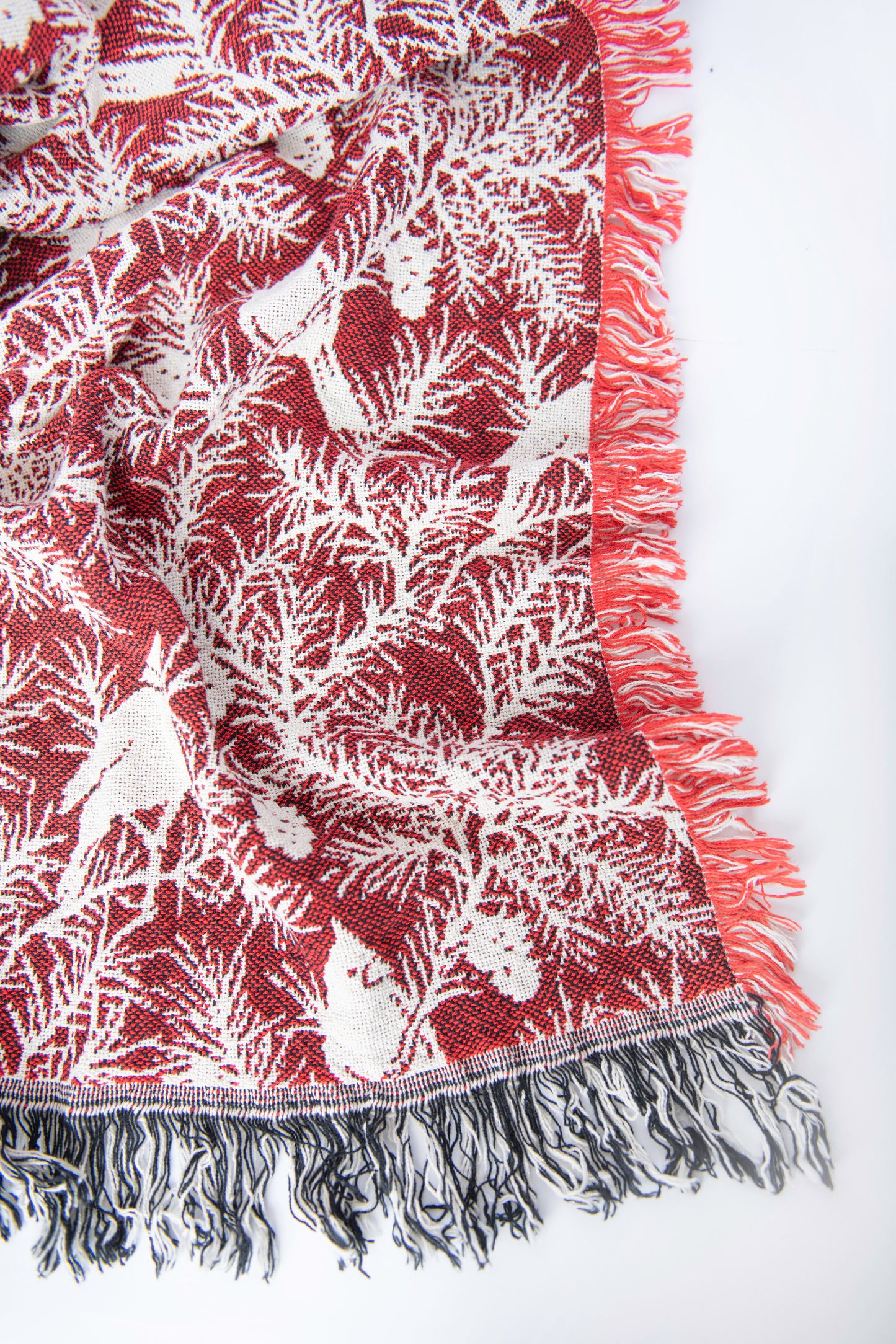 Christmas Woven Jacquard Throw Blanket with Fringe, 100% Cotton, Made in USA