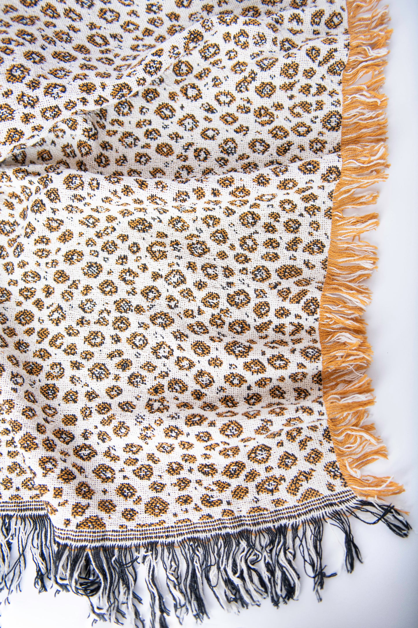 Animal Print Jacquard Throw Blanket with Fringe, 100% Cotton, Made in USA