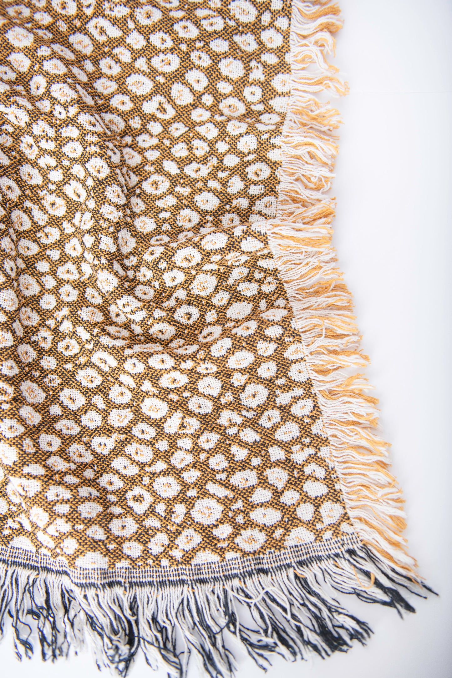 Animal Print Jacquard Throw Blanket with Fringe, 100% Cotton, Made in USA