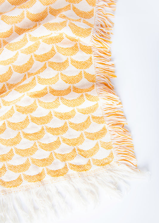 Scalloped Jacquard Throw Blanket with Fringe, 100% Cotton, Made in USA