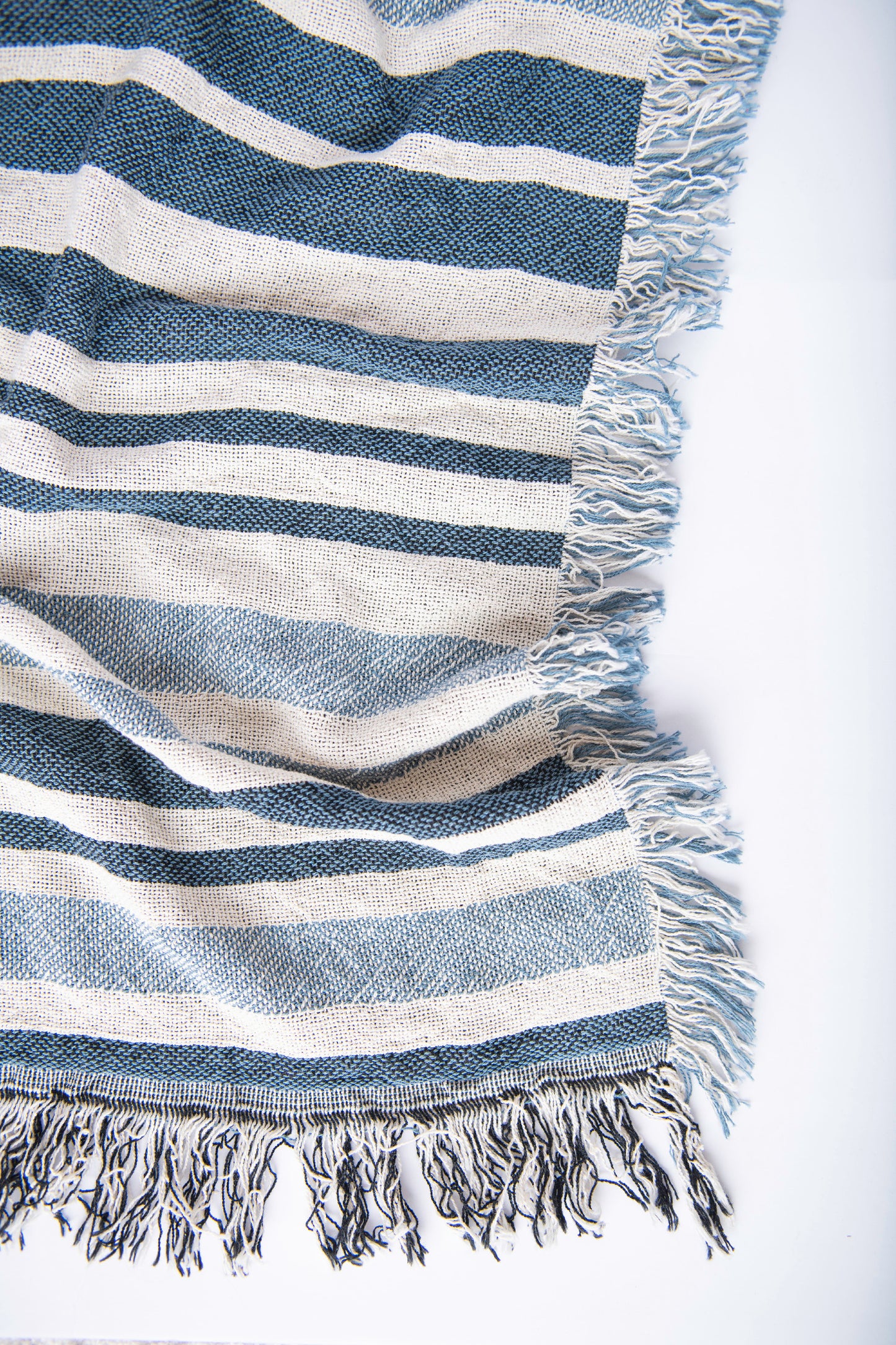 Coastal Stripe Jacquard Throw Blanket with Fringe, 100% Cotton, Made in USA
