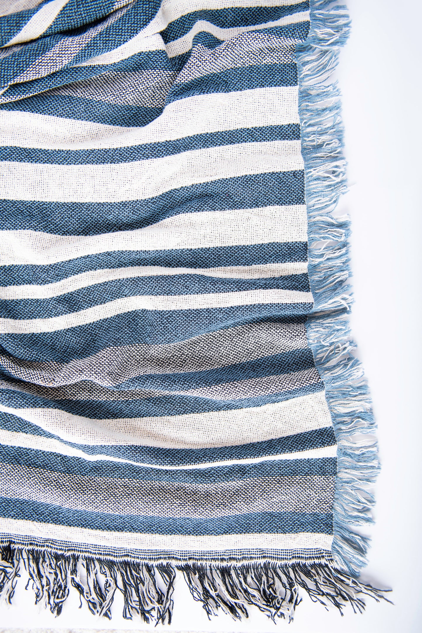 Coastal Stripe Jacquard Throw Blanket with Fringe, 100% Cotton, Made in USA