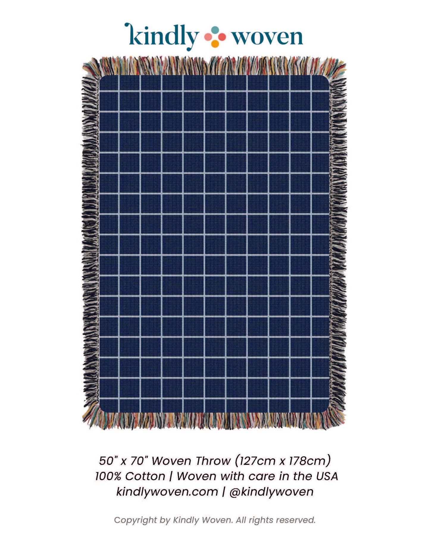 Greer — Lapis Colorway - Reversible Woven Blanket with Fringe