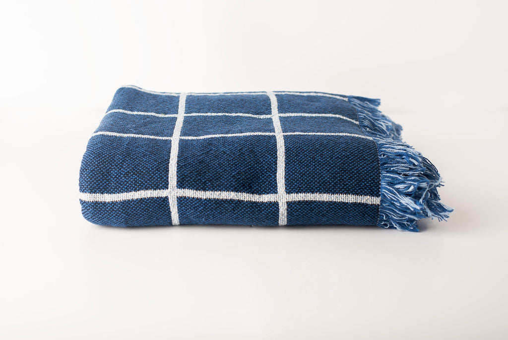 Greer — Lapis Colorway - Reversible Woven Blanket with Fringe
