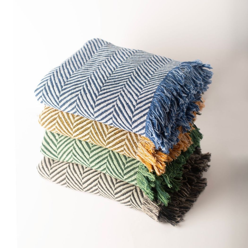 Henry — Stone Colorway - Reversible Woven Blanket with Fringe