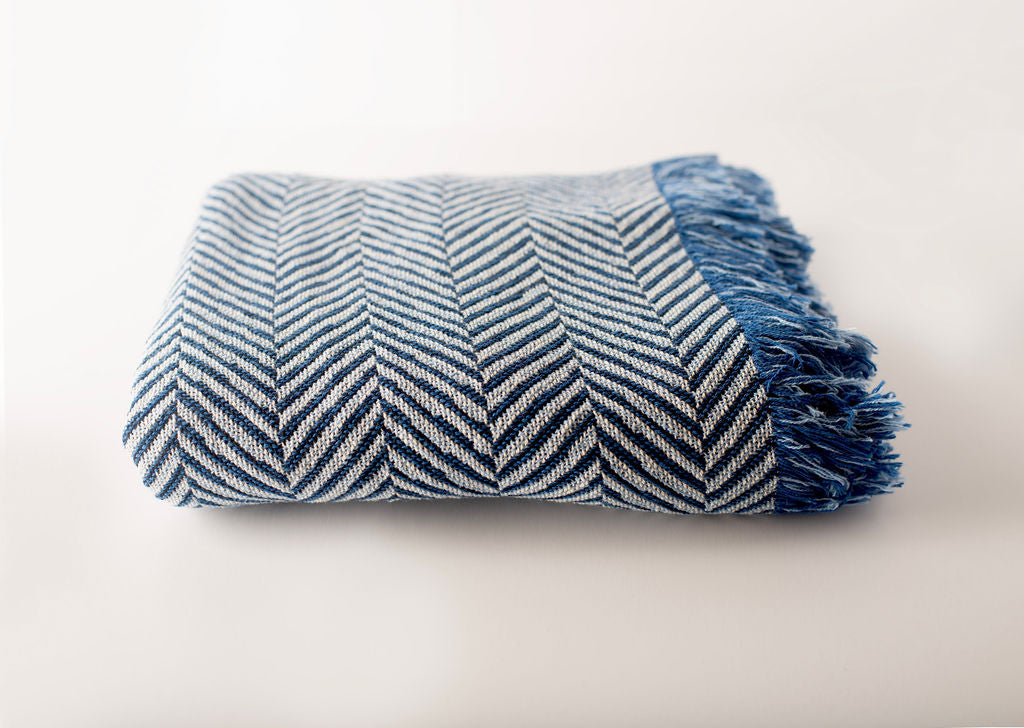 Henry — Chambray - Reversible Woven Blanket with Fringe