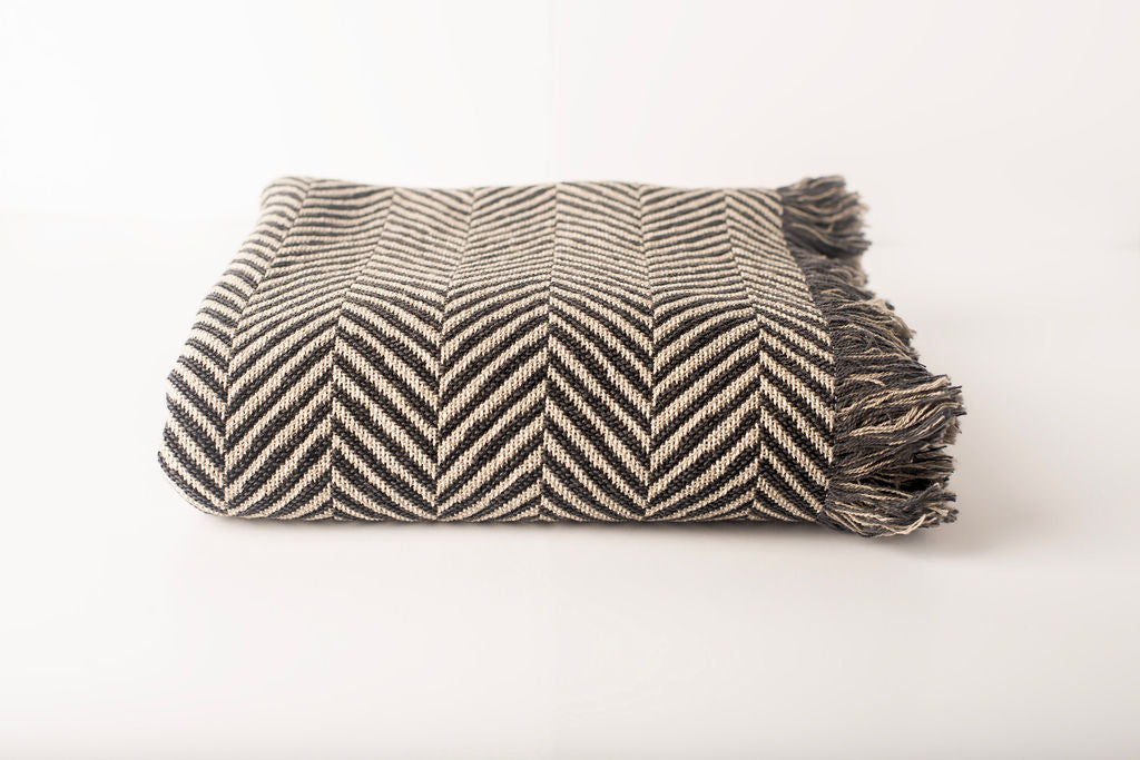 Henry — Stone Colorway - Reversible Woven Blanket with Fringe
