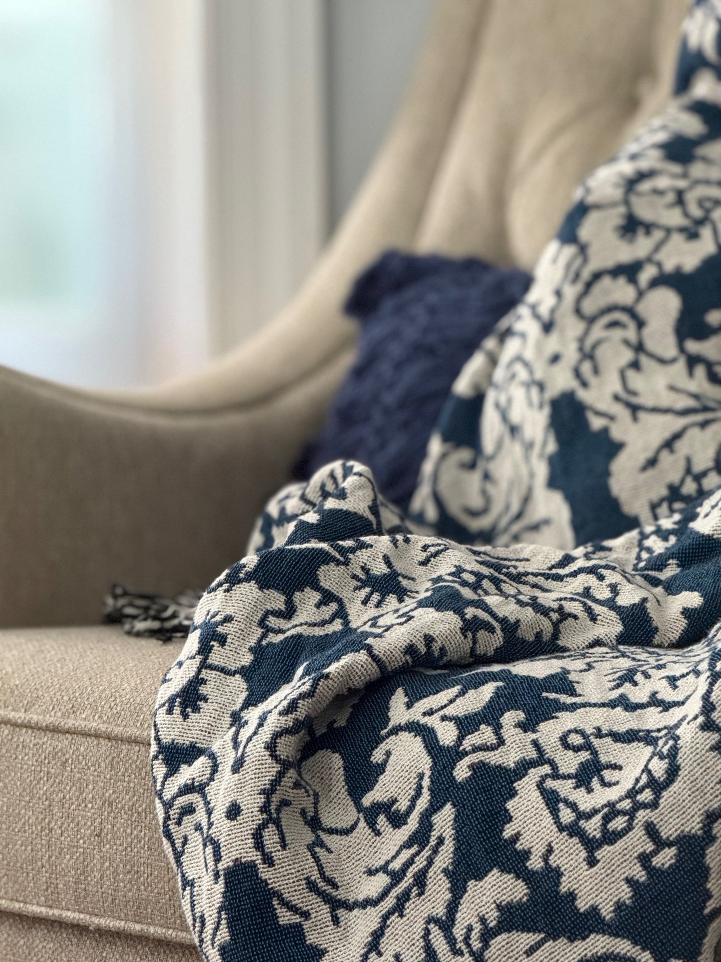 Verona — Cerulean Colorway - Woven Blanket with Fringe, USA Made