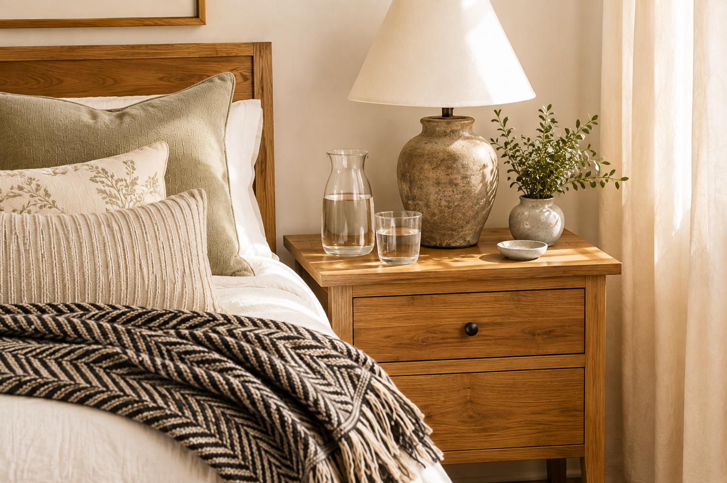 Neutral Herringbone Jacquard Woven Throw Blanket, Reversible Cotton Throw, Made in USA | Henry Stone