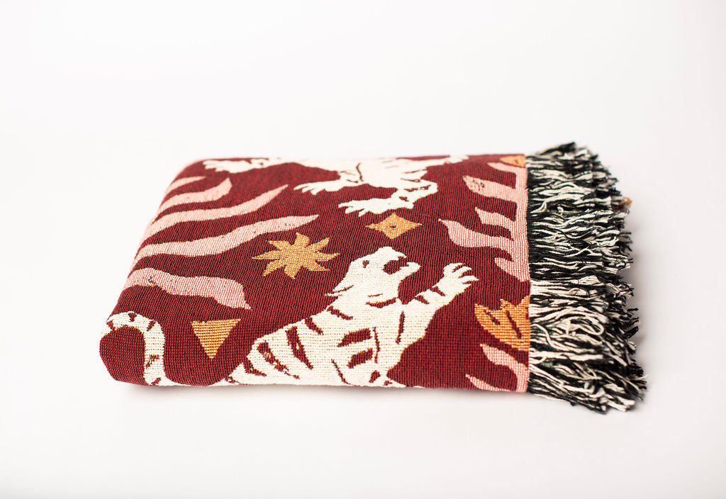 Leona — Solstice Colorway - Woven Blanket with Fringe, USA Made