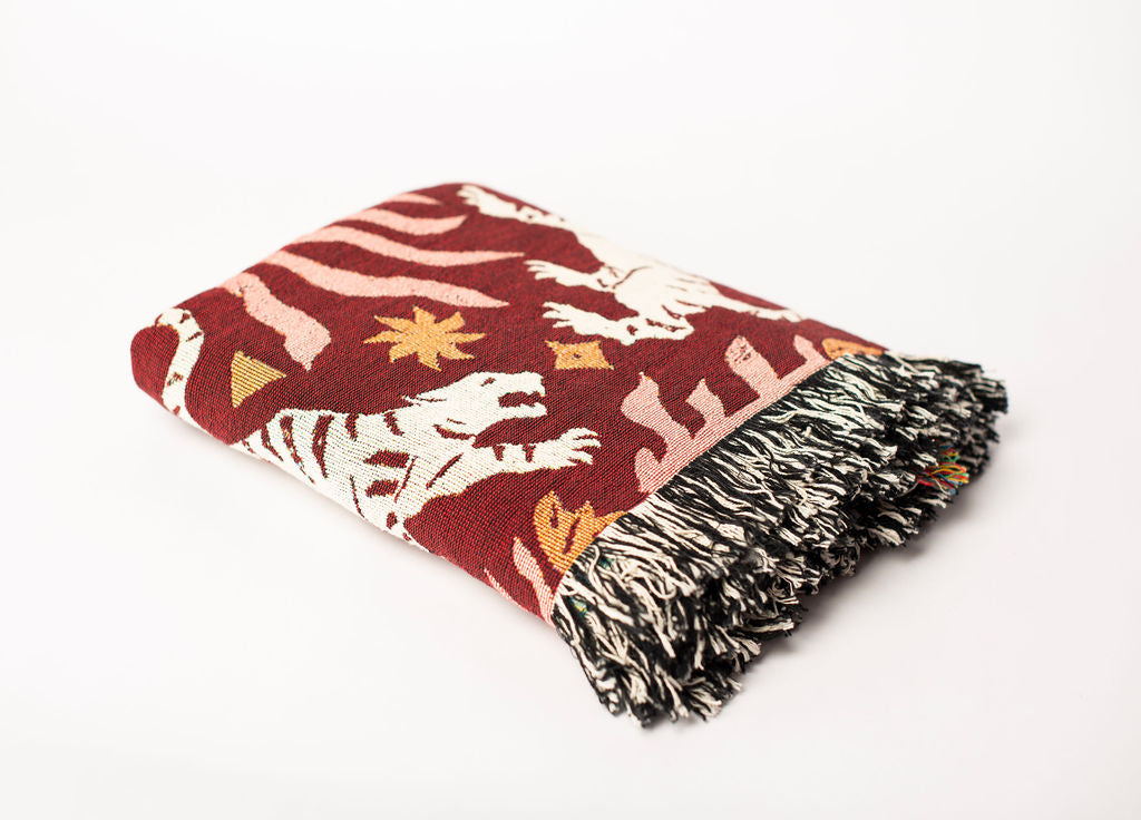 Leona — Solstice Colorway - Woven Blanket with Fringe, USA Made