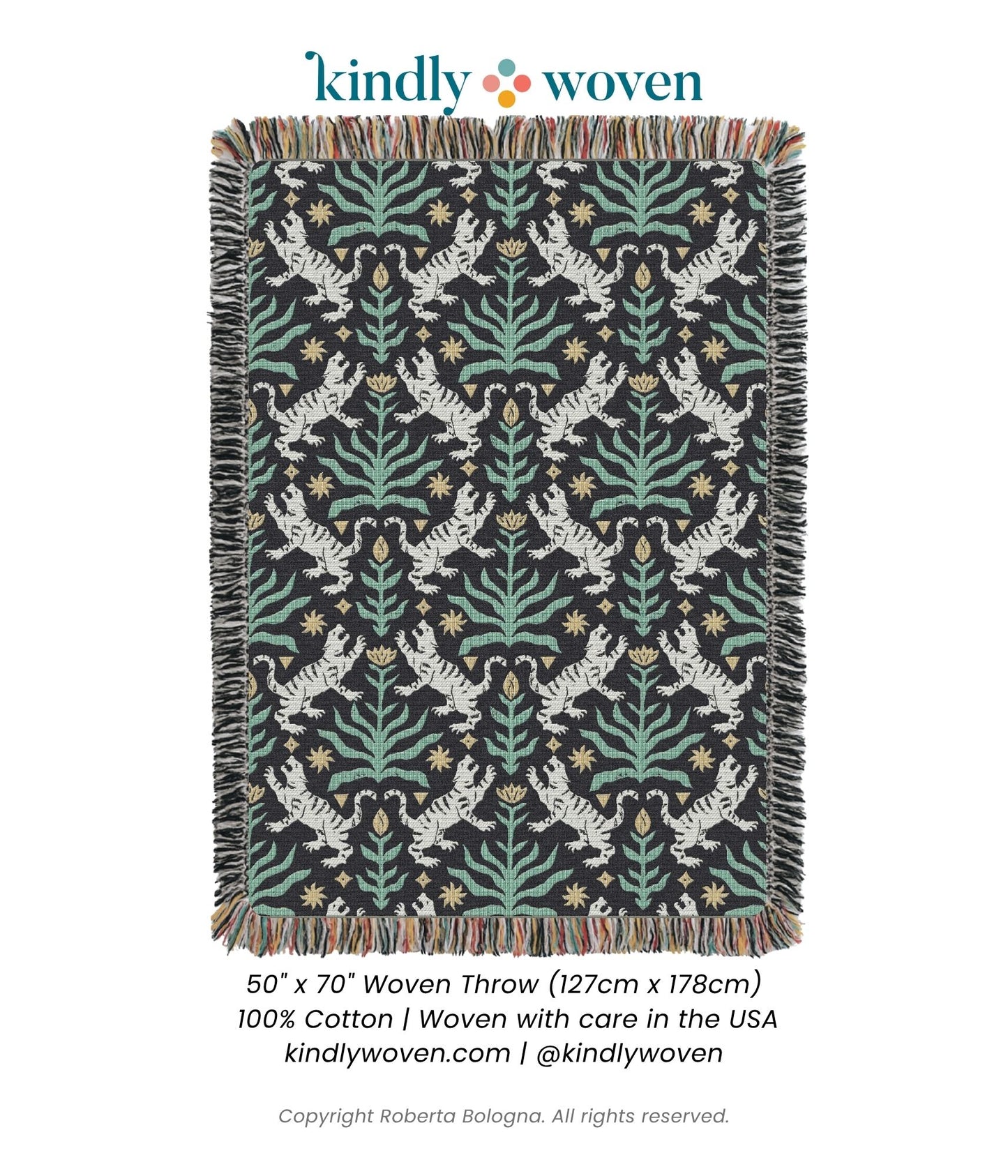 Leona — Verdant Colorway - Woven Blanket with Fringe, USA Made