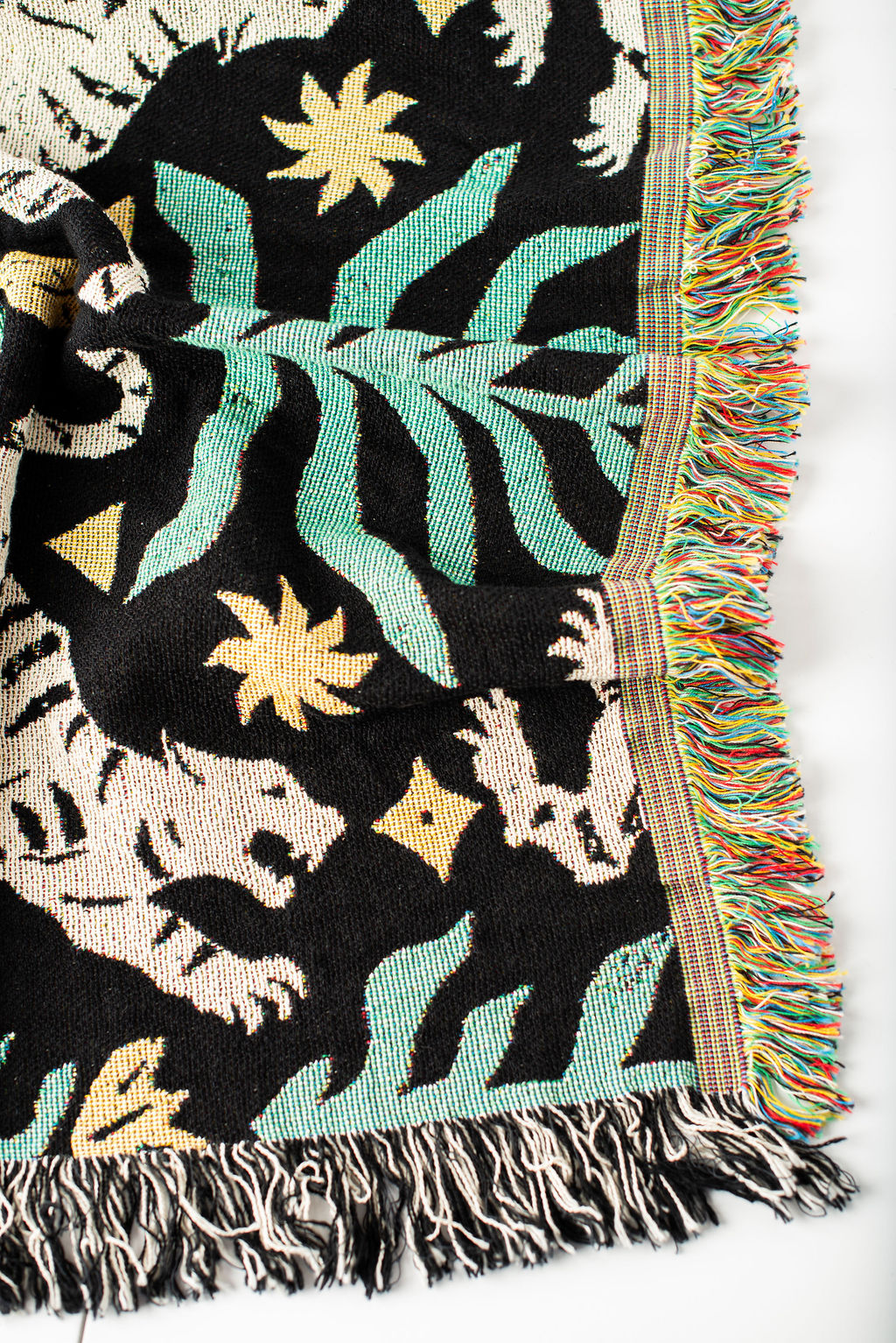 Leona — Verdant Colorway - Woven Blanket with Fringe, USA Made