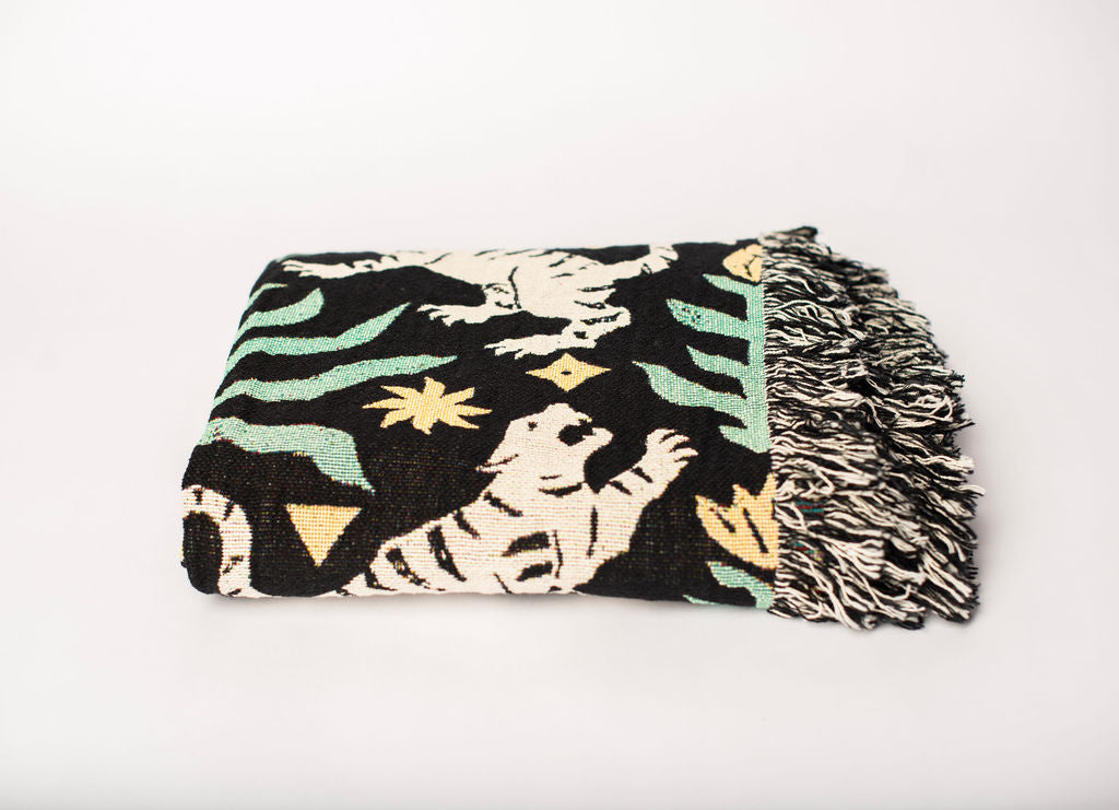 Leona — Verdant Colorway - Woven Blanket with Fringe, USA Made